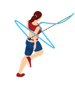 Drawing of a runner with a blue line that traces the side-to-side path of the hips